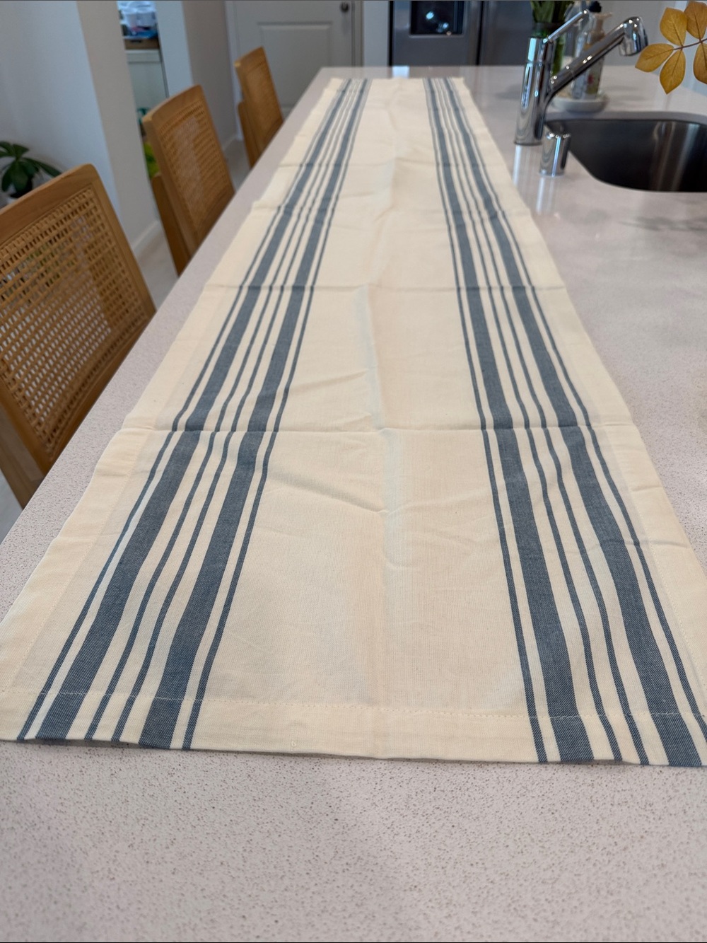 Cost Plus World Market Cream and Blue Striped Table Runner